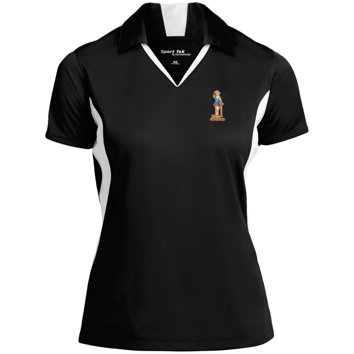 OPG Custom Design #28. Drive it. Chip it. One Putt golf it. Ladies' Colorblock Performance Polo