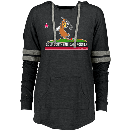 OPG Custom Design #15. Golf Southern California with Yogi Bear Fan Art. Ladies Hooded Low Key Pullover