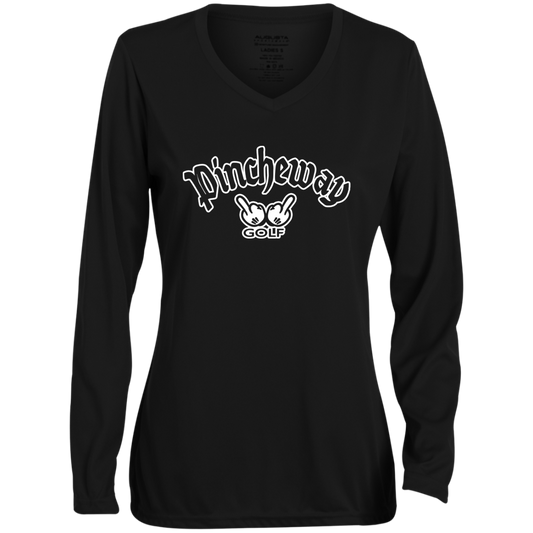 ZZZ#27 OPG Custom Design. Pincheway. Ladies' Moisture-Wicking Long Sleeve V-Neck Tee