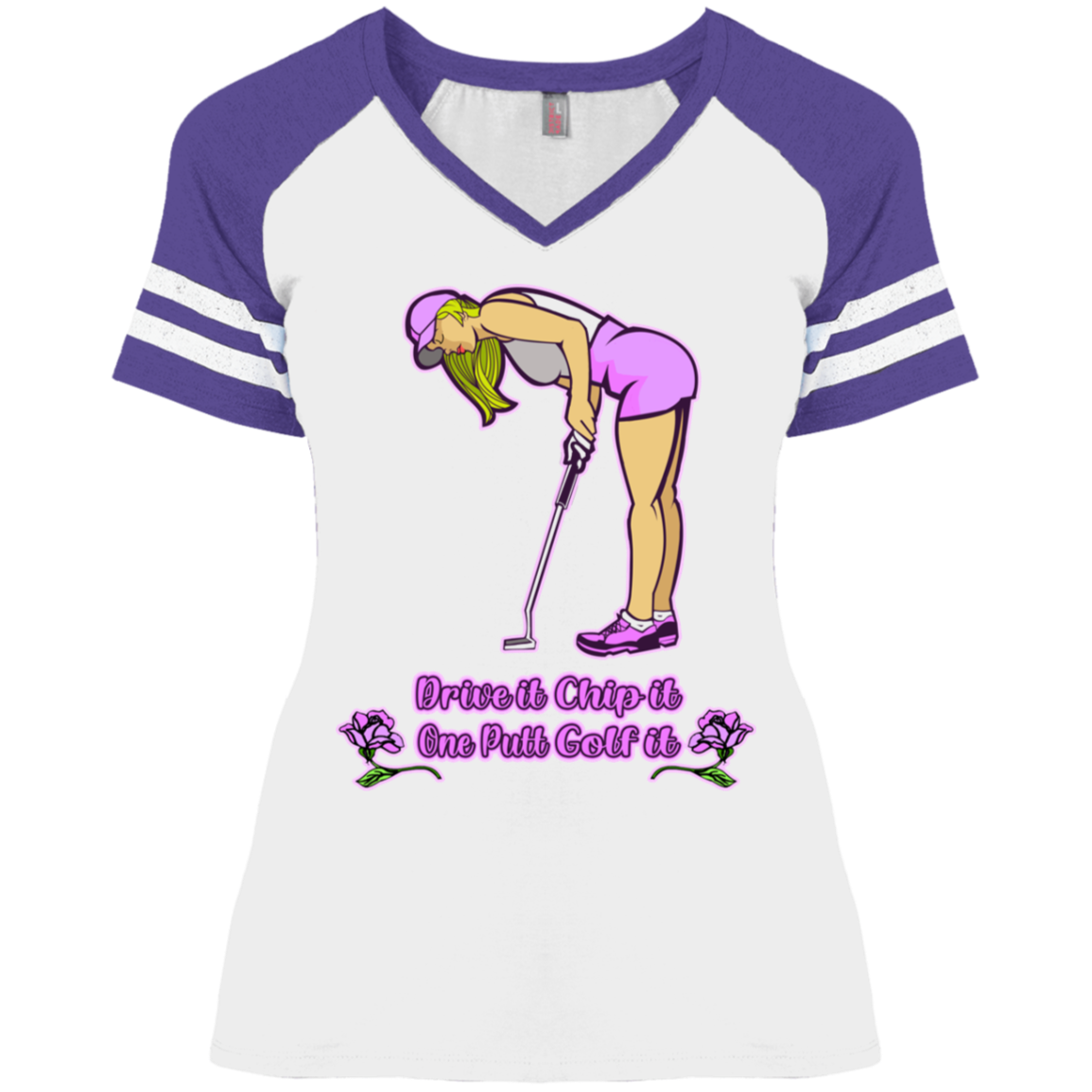 OPG Custom Design #13. Drive it. Chip it. One Putt Golf it. Ladies' Game V-Neck T-Shirt