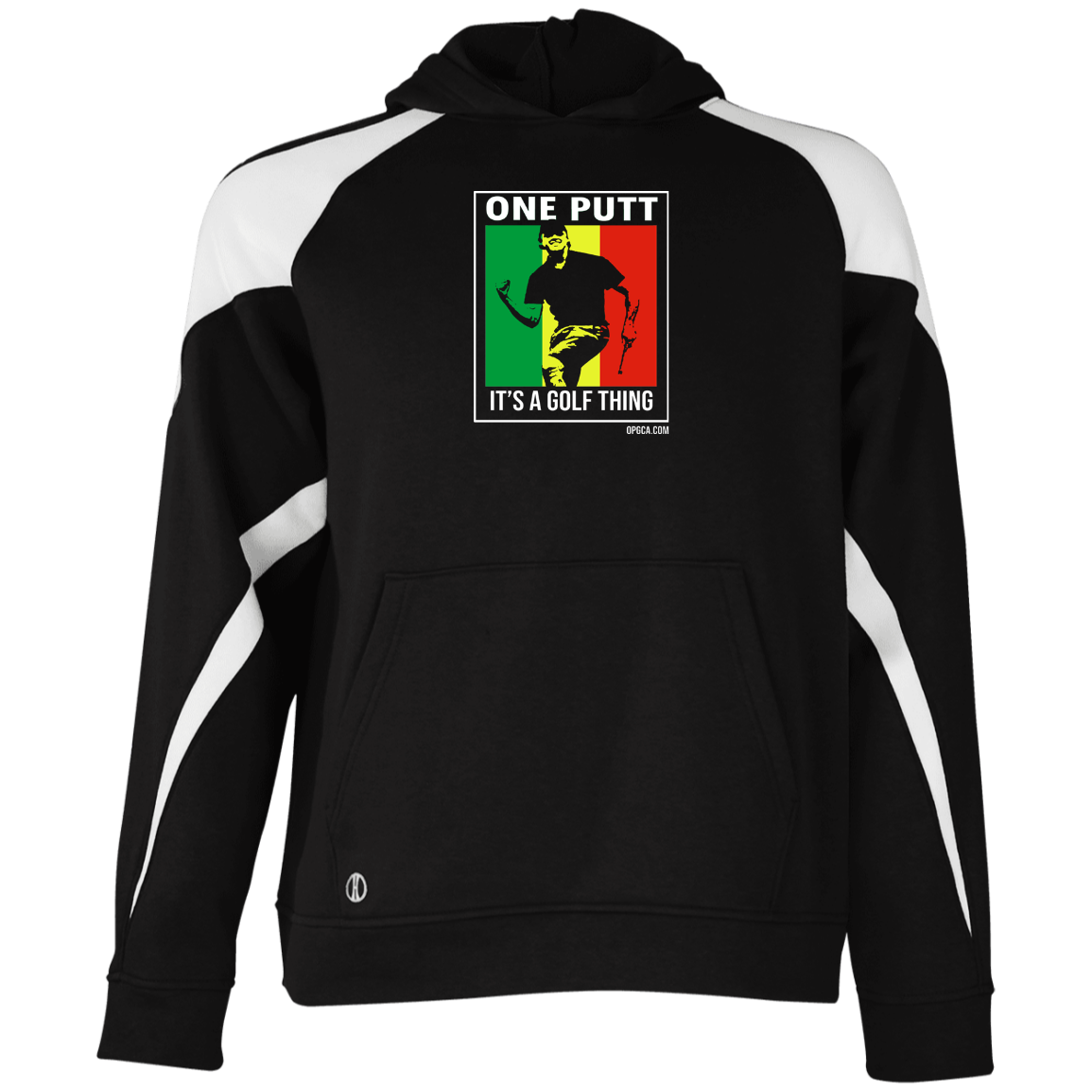 OPG Custom Design #22. One Putt / One Love Parody with Fan Art. Male Edition. Youth Athletic Colorblock Fleece Hoodie