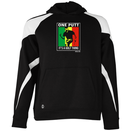 OPG Custom Design #22. One Putt / One Love Parody with Fan Art. Male Edition. Youth Athletic Colorblock Fleece Hoodie