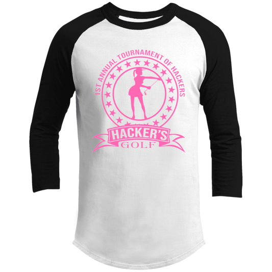 ZZZ#20 OPG Custom Design. 1st Annual Hackers Golf Tournament. Ladies Edition. 3/4 Raglan Sleeve Shirt 100% Ringspun Combed Cotton