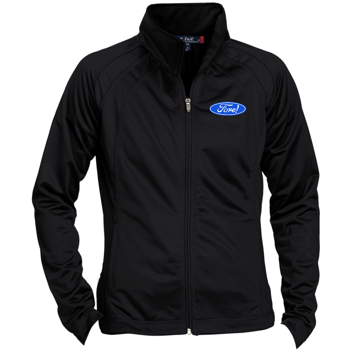 OPG Custom Design #11. Fore! Ford Parody. Ladies' Raglan Sleeve Warmup Jacket