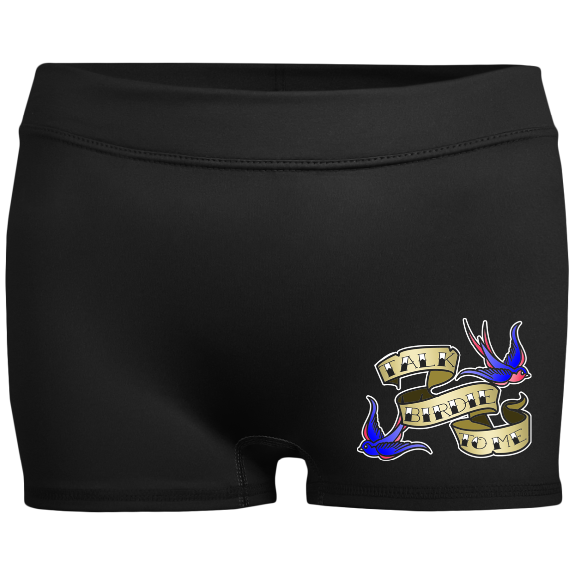 OPG Custom Design #25. Talk Birdie to Me. Ladies' Fitted Moisture-Wicking 2.5 inch Inseam Shorts