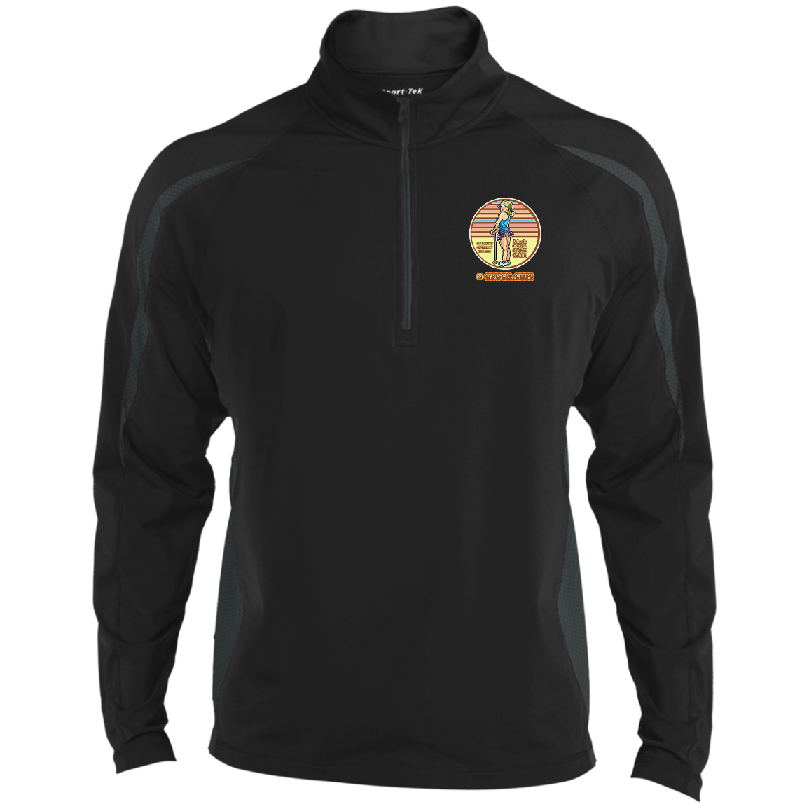 OPG Custom Design #28. Drive it. Chip it. One Putt golf it. Sport Wicking Colorblock 1/2 Zip