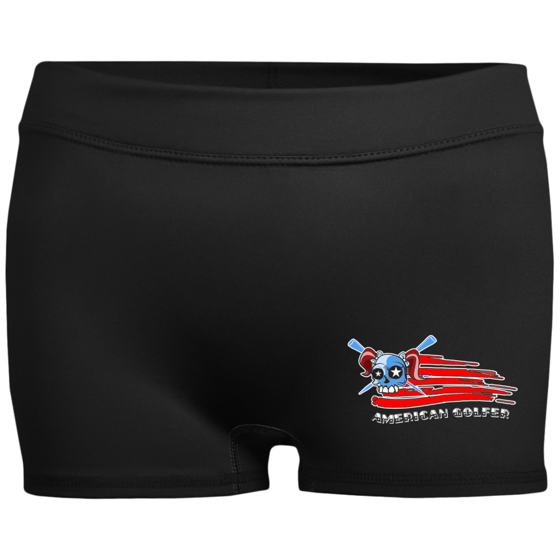 OPG Custom Design #12. American Golfer. Female Edition. Ladies' Fitted Moisture-Wicking 2.5 inch Inseam Shorts