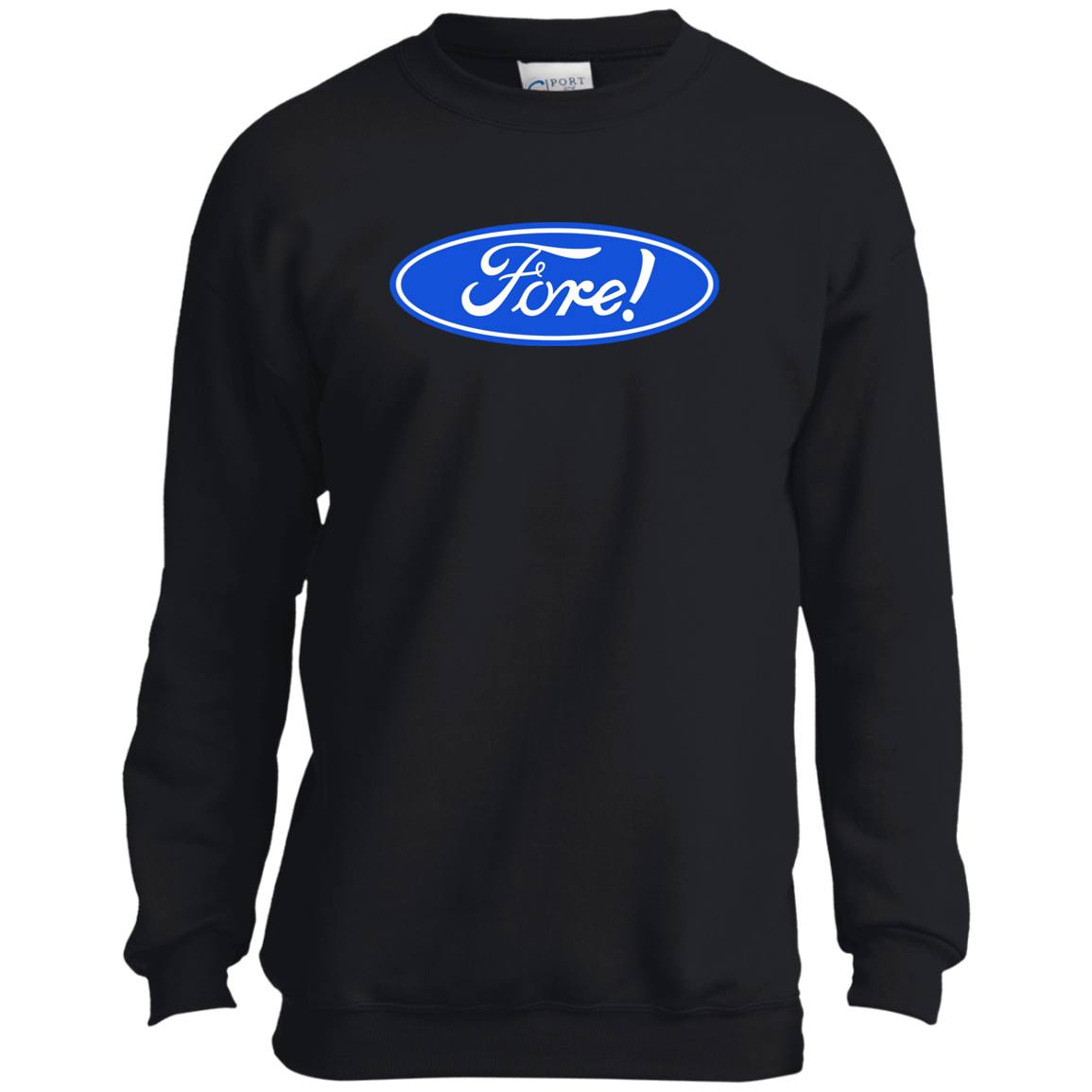 OPG Custom Design #11. Fore! Ford Parody. Youth Crewneck Sweatshirt