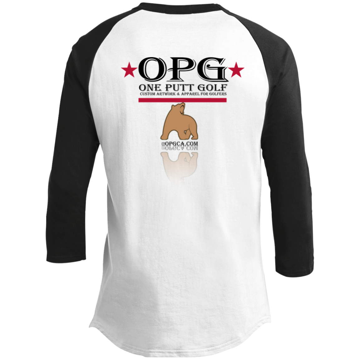 OPG Custom Design #14. Golf California. 3/4 Raglan Sleeve Shirt 100% Ringspun Combed Cotton