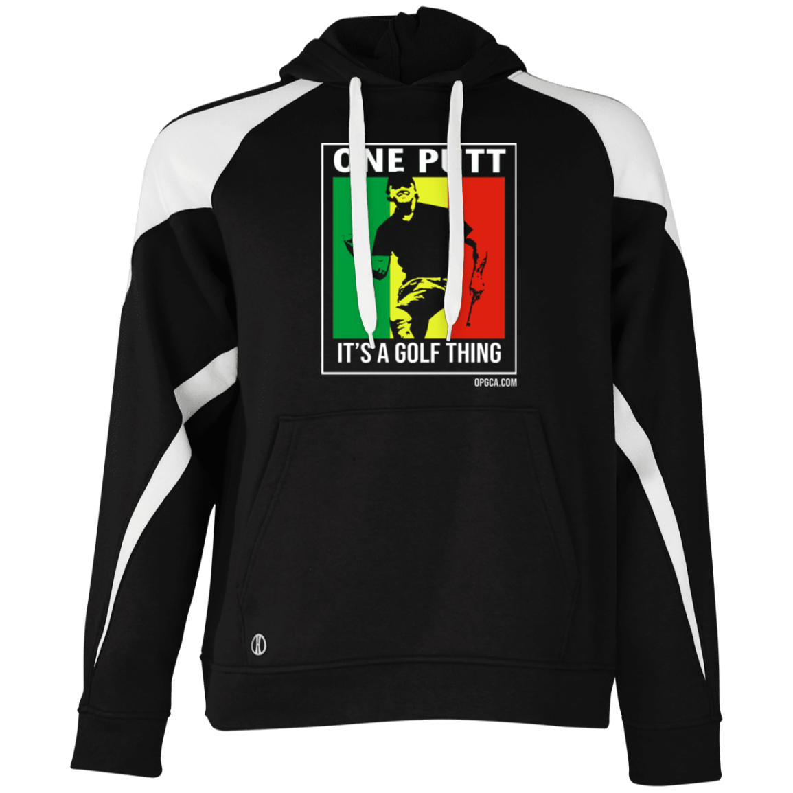 OPG Custom Design #22. One Putt / One Love Parody with Fan Art. Male Edition. Colorblock Fleece Hoodie