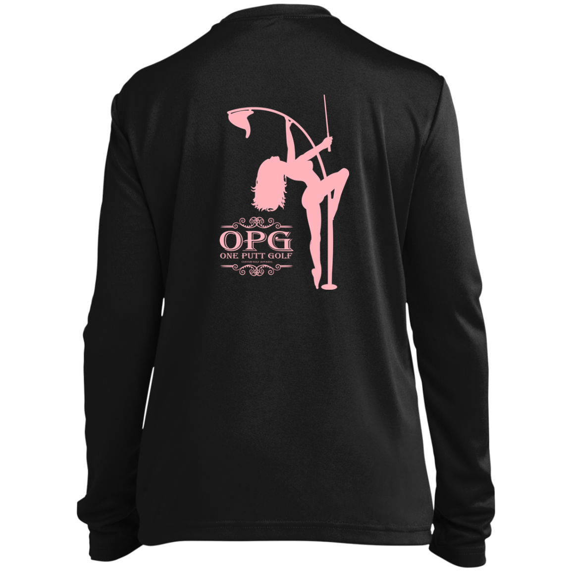 OPG Custom Design #10. Lady on Front / Flag Pole Dancer On Back. Youth 100% Polyester Long Sleeve Tee