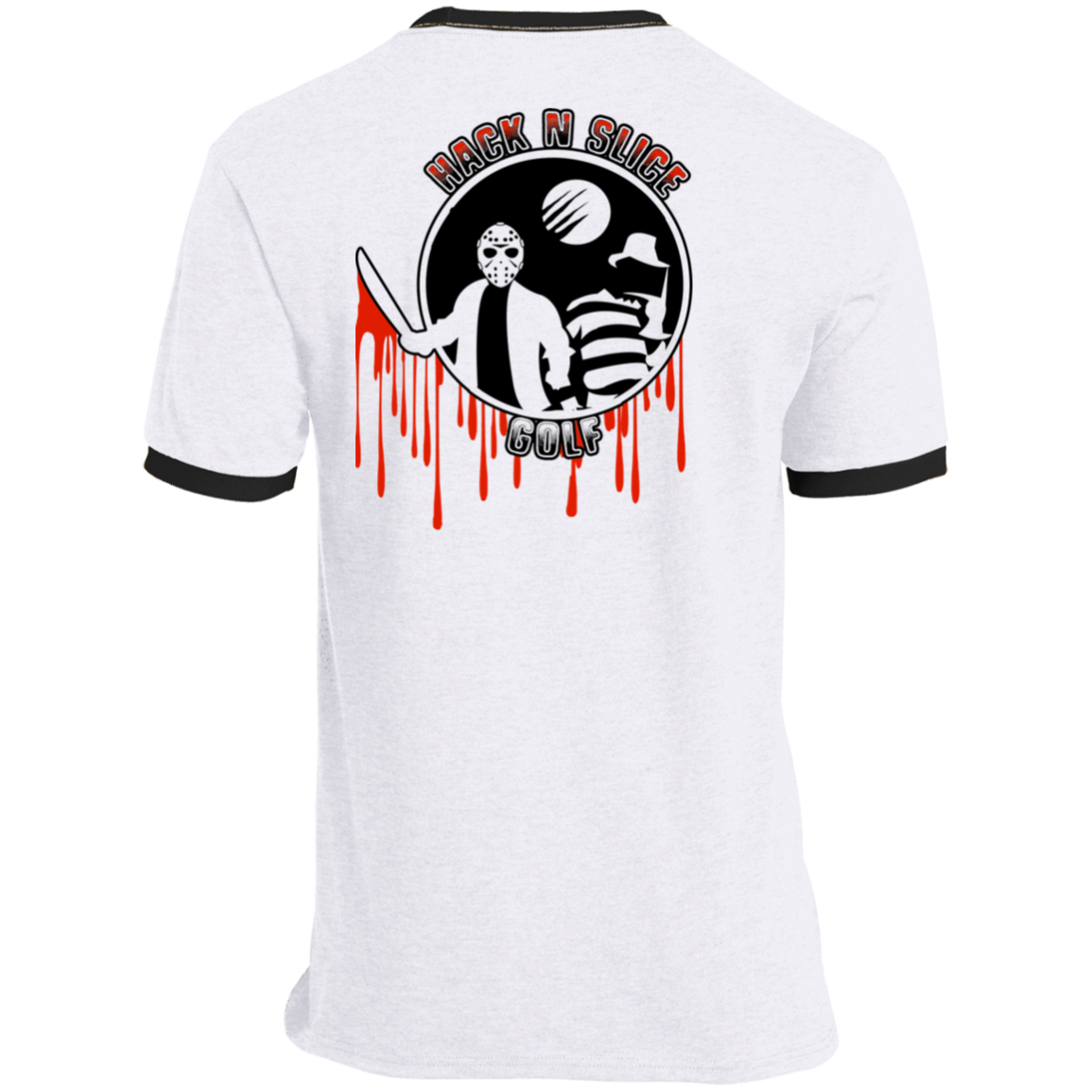 OPG Custom Design #23. Hack N Slice Golf. Freddy and Jason Fan Art. Ringer Tee