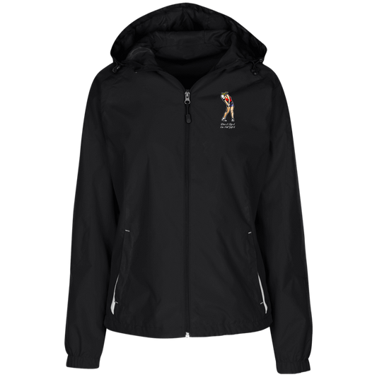 OPG Custom Design #9. Drive it. Chip it. One Putt Golf It. Golf So. Cal. Ladies' Jersey-Lined Hooded Windbreaker