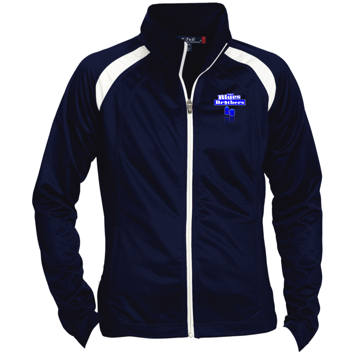 OPG Custom Design #3. Blue Tees Blues Brothers Fan Art. Ladies' Raglan Sleeve Warmup Jacket