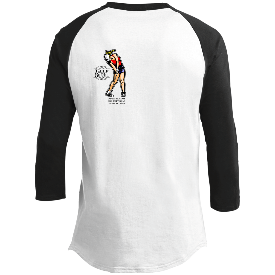 OPG Custom Design #9. Drive it. Chip it. One Putt Golf It. Golf So. Cal. Youth 3/4 Raglan Sleeve Shirt