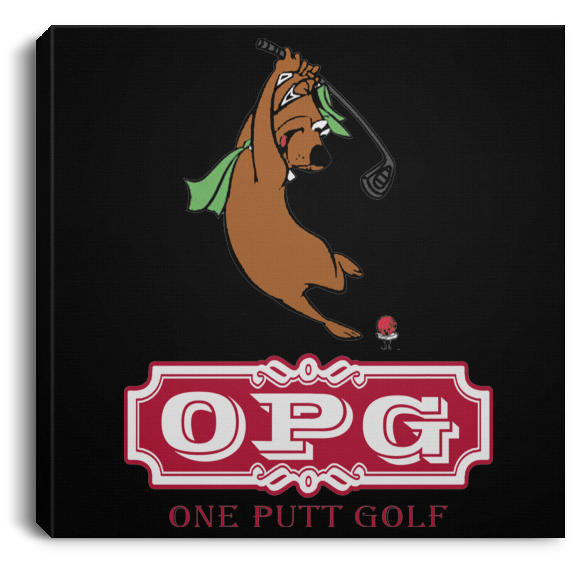 OPG Custom Design #9. Golf Southern California. California State Flag / Yogi Bear Playing Golf Parody. Square Canvas .75in Frame