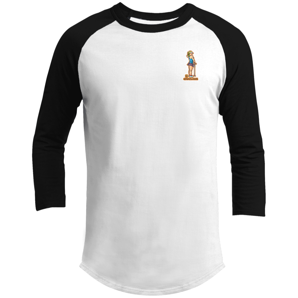 OPG Custom Design #28. Drive it. Chip it. One Putt golf it. 3/4 Raglan Sleeve Shirt 100% Ringspun Combed Cotton