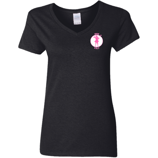 OPG Custom Design #19. GUCK FOLF. Female Edition. Ladies' 100% Cotton V-Neck T-Shirt