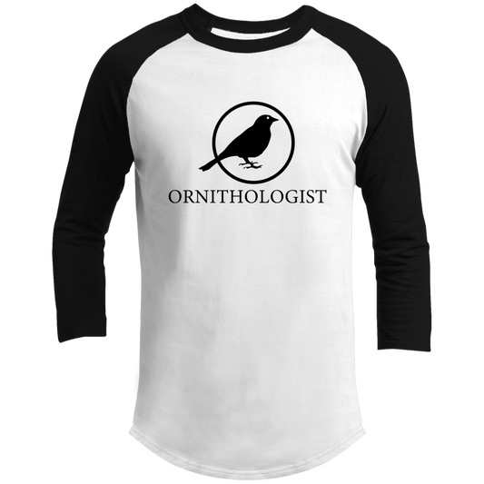 OPG Custom Design # 24. Ornithologist. A person who studies or is an expert on birds. 3/4 Raglan Sleeve Shirt 100% Ringspun Combed Cotton