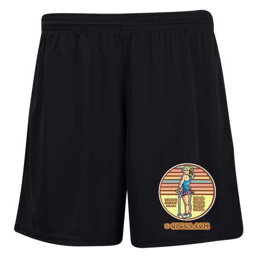 OPG Custom Design #28. Drive it. Chip it. One Putt golf it. Ladies' Moisture-Wicking 7 inch Inseam Training Shorts