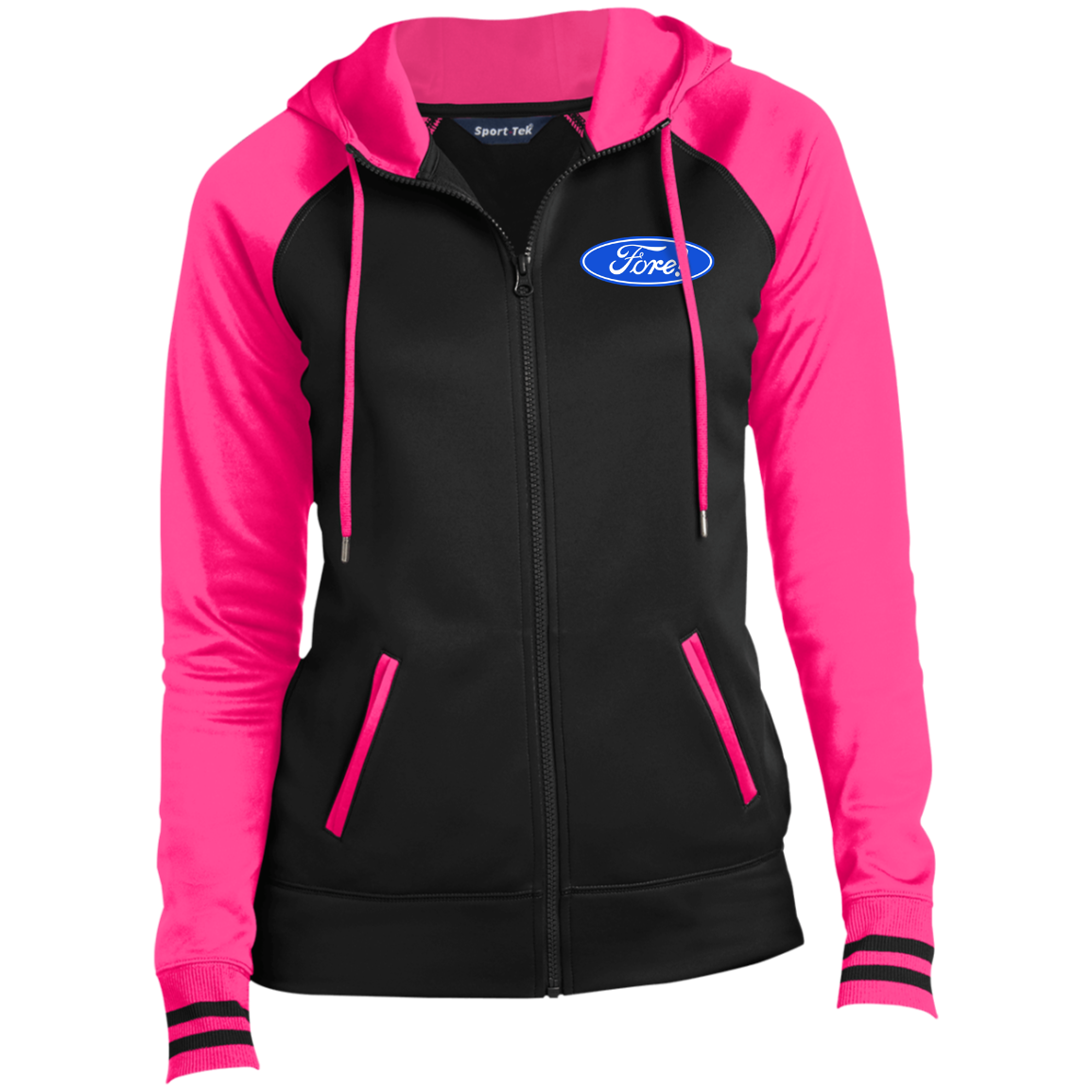 OPG Custom Design #11. Fore! Ford Parody. Ladies' Sport-Wick® Full-Zip Hooded Jacket