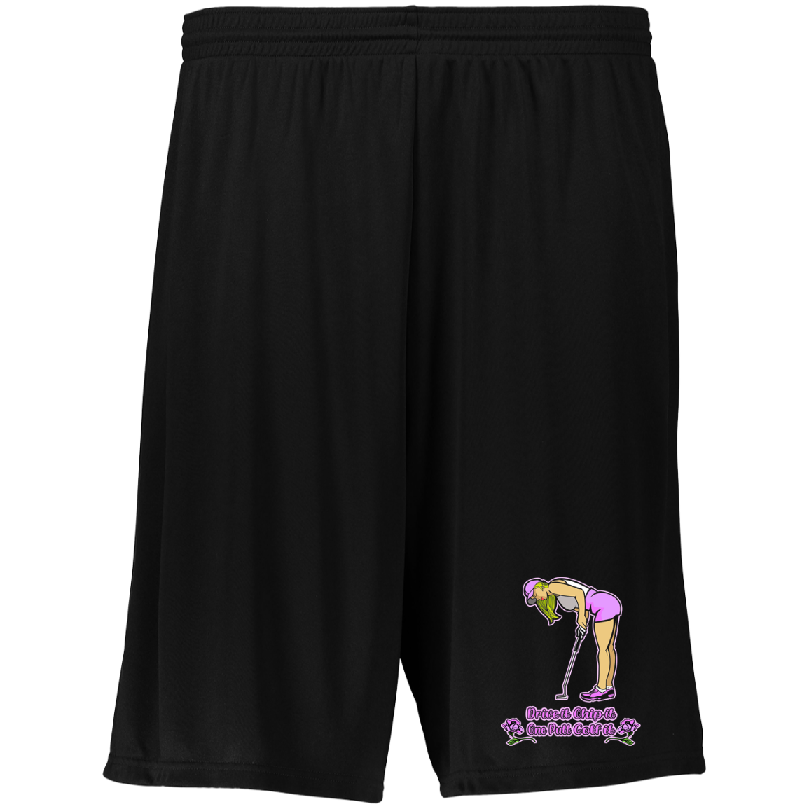 OPG Custom Design #13. Drive it. Chip it. One Putt Golf it. Moisture-Wicking 9 inch Inseam Training Shorts