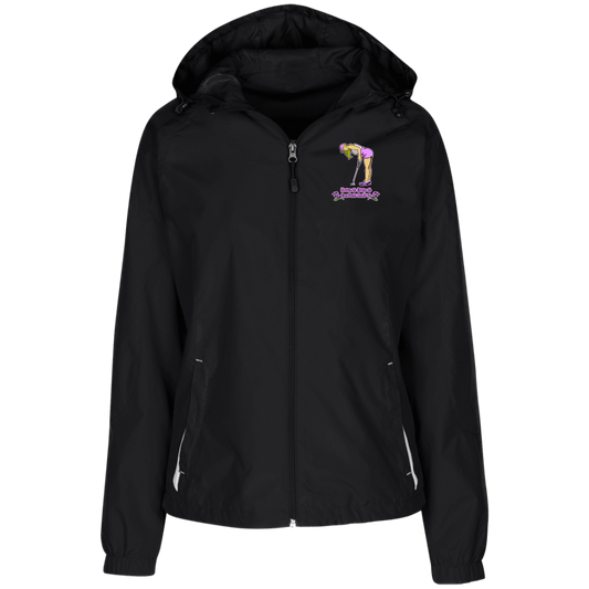 OPG Custom Design #13. Drive it. Chip it. One Putt Golf it. Ladies' Jersey-Lined Hooded Windbreaker