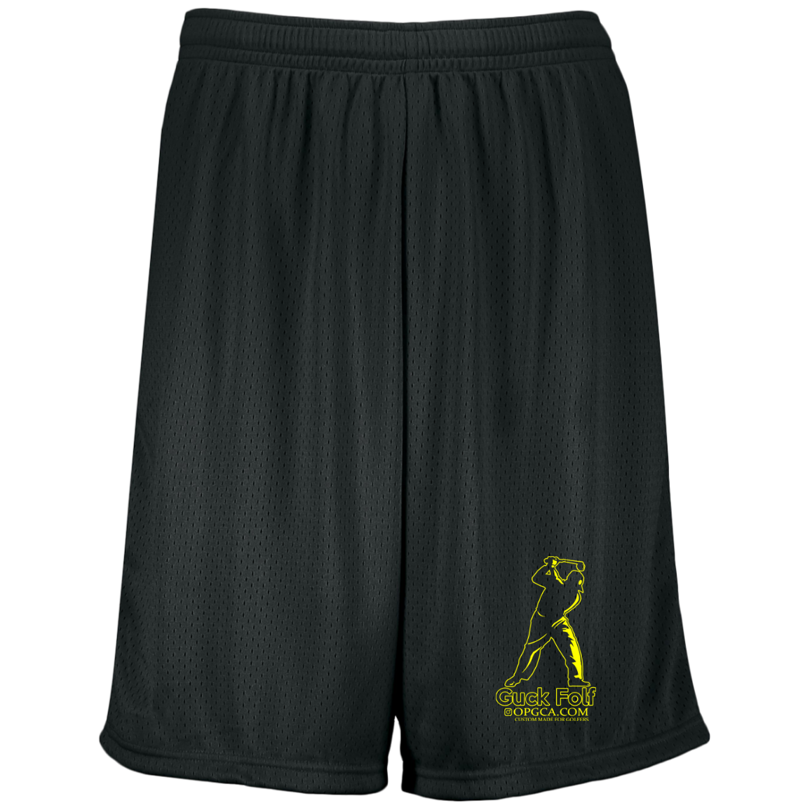 OPG Custom Design #19. GUCK FOLF. Men's Edition. Moisture-Wicking 9 inch Inseam Mesh Shorts