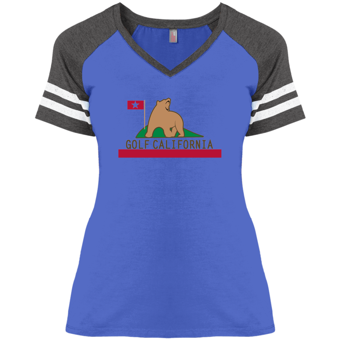 OPG Custom Design #14. Golf California. California State Flag. Ladies' Game V-Neck T-Shirt