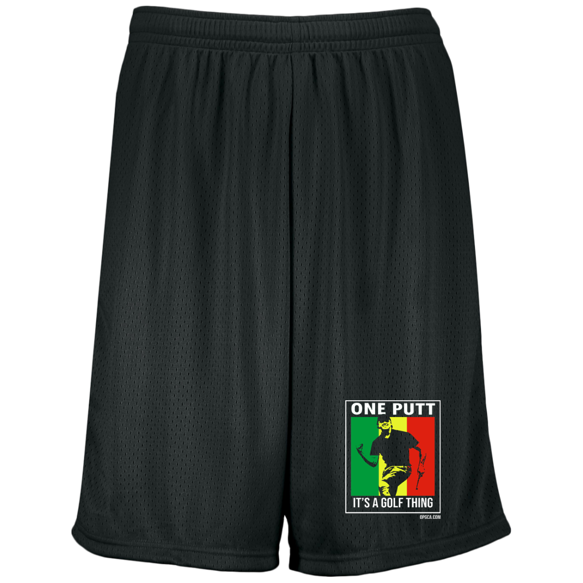 OPG Custom Design #22. One Putt / One Love Parody with Fan Art. Male Edition. Moisture-Wicking 9 inch Inseam Mesh Shorts