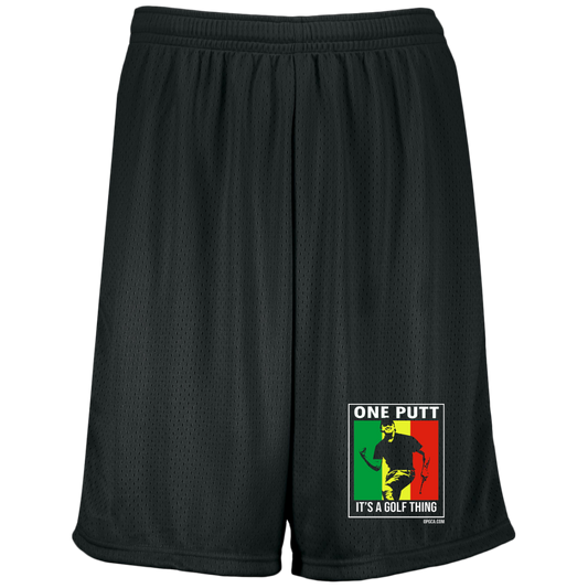 OPG Custom Design #22. One Putt / One Love Parody with Fan Art. Male Edition. Moisture-Wicking 9 inch Inseam Mesh Shorts