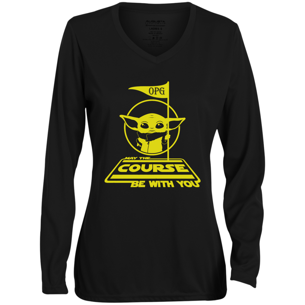 OPG Custom Design #21. May the course be with you. Parody / Fan Art. Ladies' Moisture-Wicking Long Sleeve V-Neck Tee