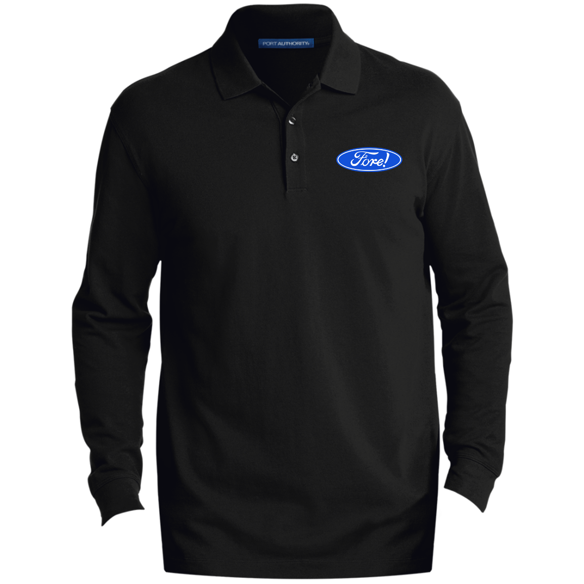 OPG Custom Design #11. Fore! Ford Parody. Men's EZCotton™ Long Sleeve Polo