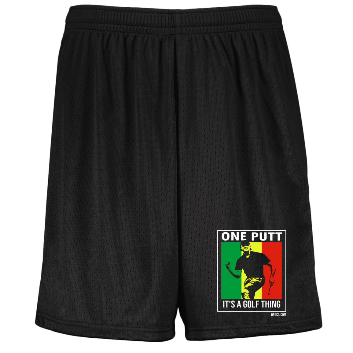 OPG Custom Design #22. One Putt / One Love Parody with Fan Art. Male Edition. Youth Moisture-Wicking Mesh Shorts