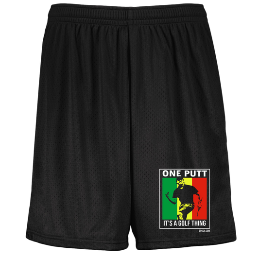 OPG Custom Design #22. One Putt / One Love Parody with Fan Art. Male Edition. Youth Moisture-Wicking Mesh Shorts