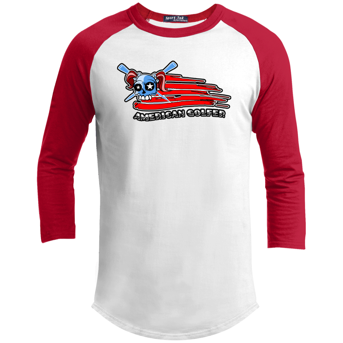 OPG Custom Design #12. American Golfer. Female Edition. Youth 3/4 Raglan Sleeve Shirt