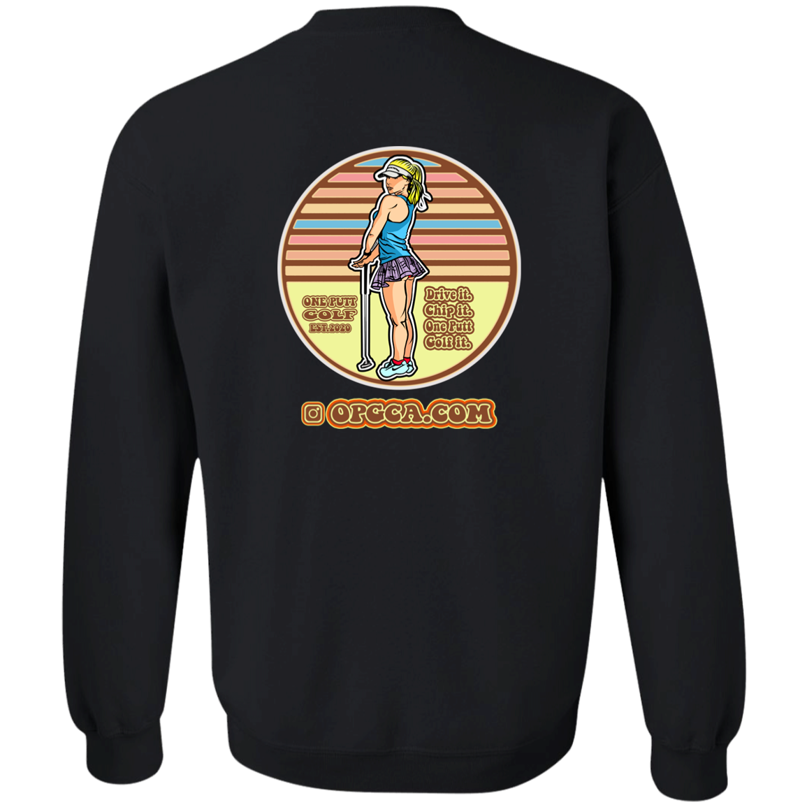 OPG Custom Design #28. Drive it. Chip it. One Putt golf it. Youth Crewneck Sweatshirt