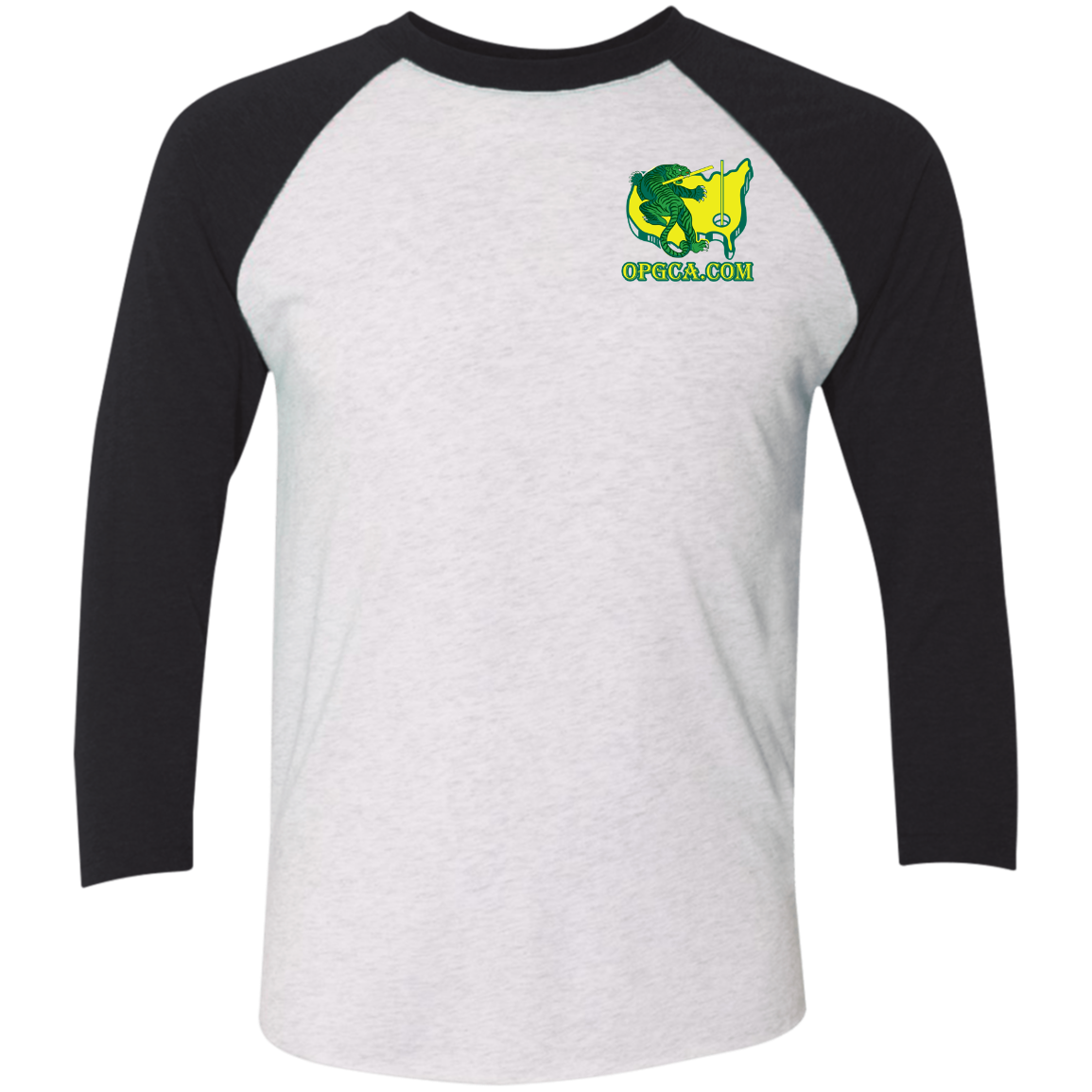 OPG Custom Design #26. Tiger Woods Fan Art. 2019 Master's Champion. Tri-Blend 3/4 Sleeve Raglan T-Shirt