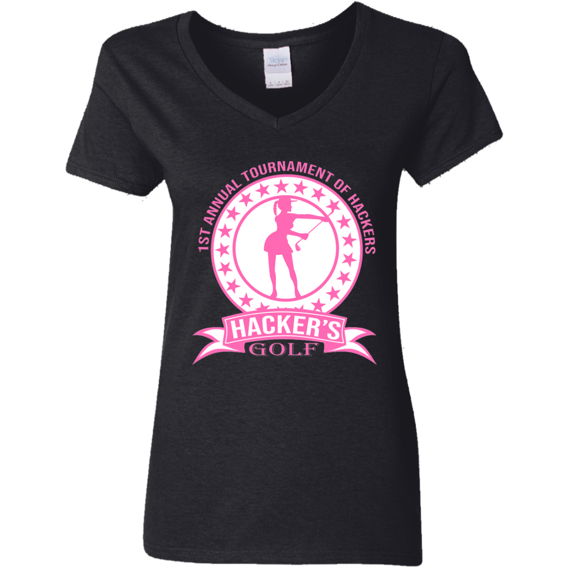 ZZZ#20 OPG Custom Design. 1st Annual Hackers Golf Tournament. Ladies Edition. Ladies' 100% Cotton V-Neck T-Shirt