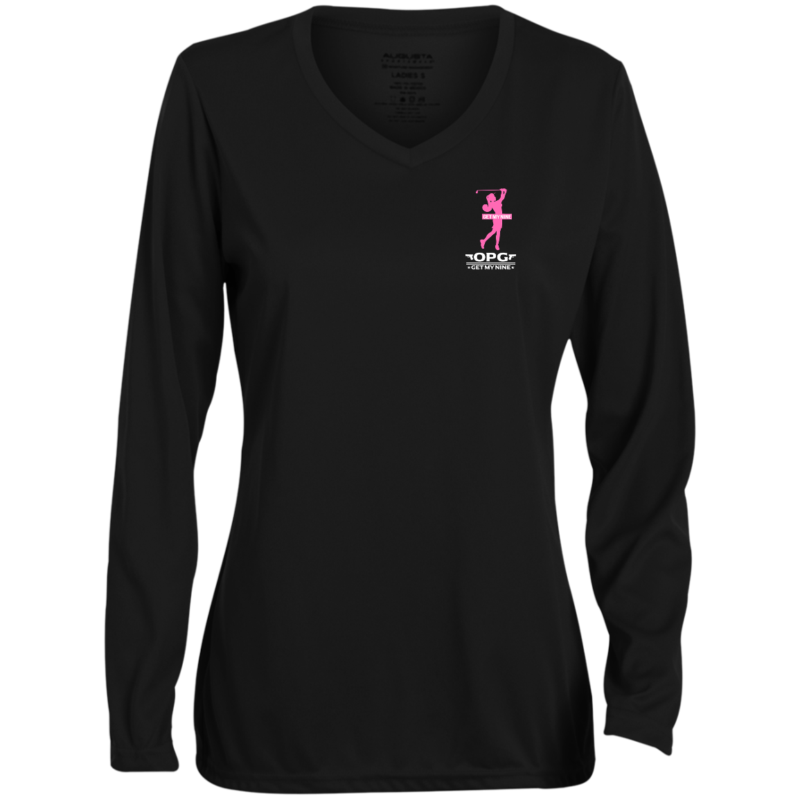 OPG Custom Design #16. Get My Nine. Female Version. Ladies' Moisture-Wicking Long Sleeve V-Neck Tee