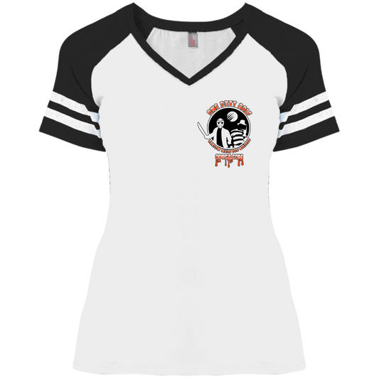 OPG Custom Design #23. Hack N Slice Golf. Freddy and Jason Fan Art. Ladies' Game V-Neck T-Shirt