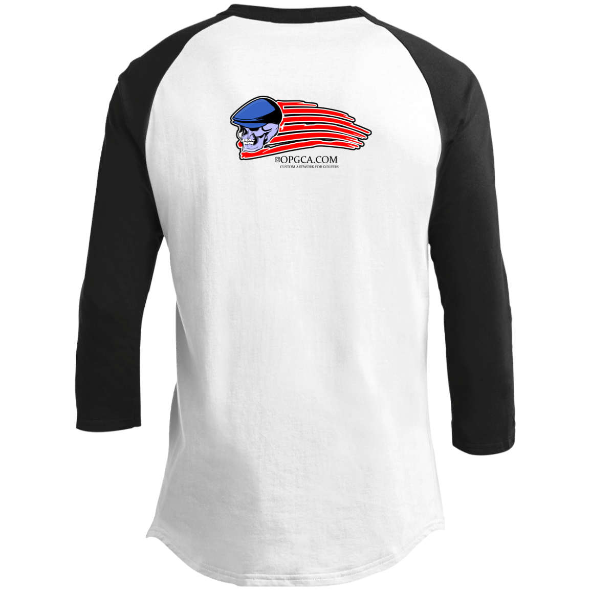 OPG Custom Design #12. Golf America. Male Edition. 3/4 Raglan Sleeve Shirt 100% Ringspun Combed Cotton