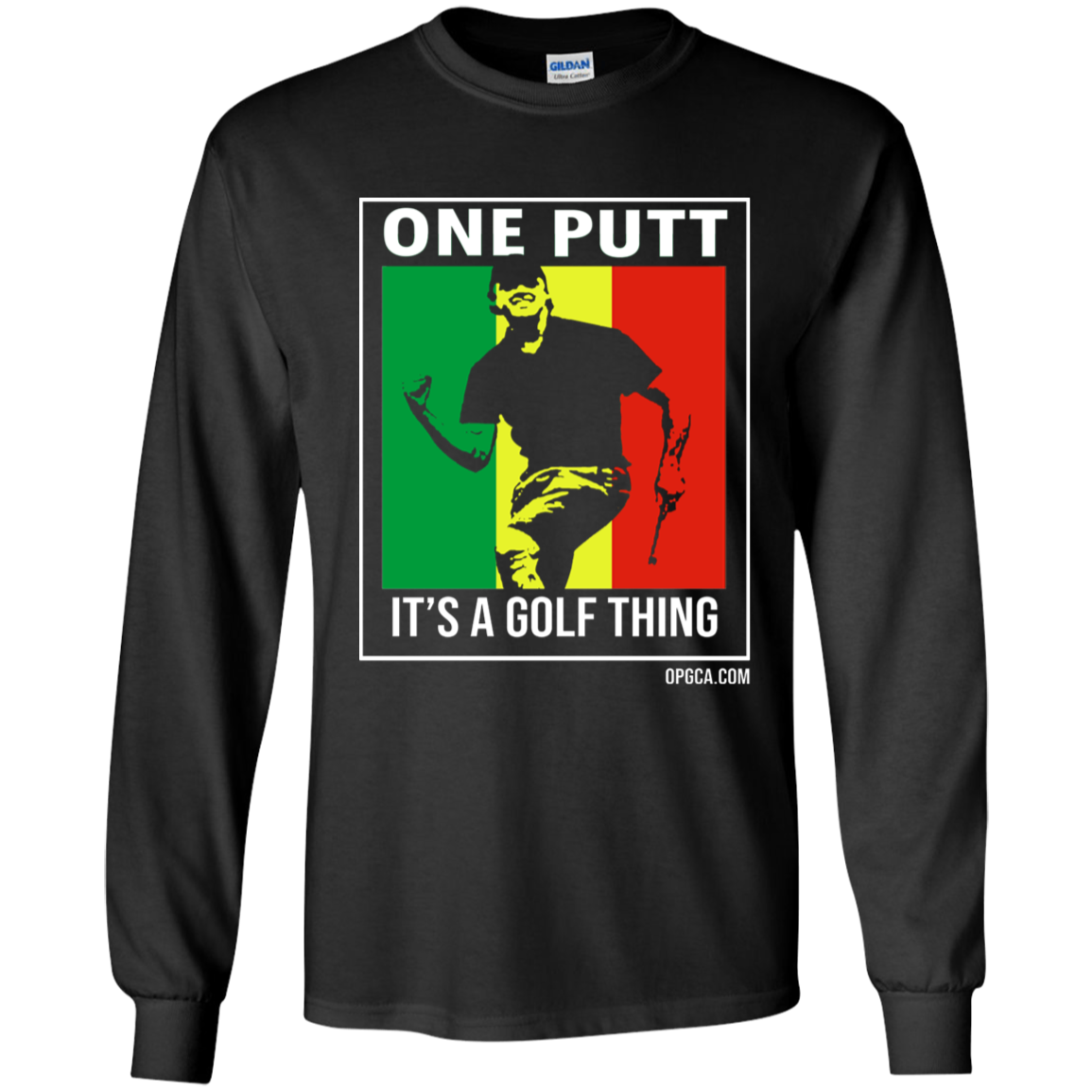 OPG Custom Design #22. One Putt / One Love Parody with Fan Art. Male Edition. Youth 100% Cotton LS T-Shirt