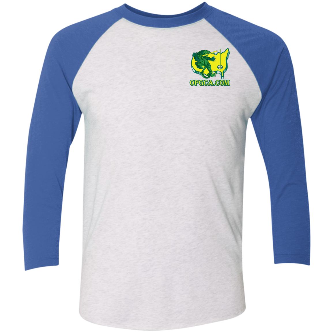 OPG Custom Design #26. Tiger Woods Fan Art. 2019 Master's Champion. Tri-Blend 3/4 Sleeve Raglan T-Shirt