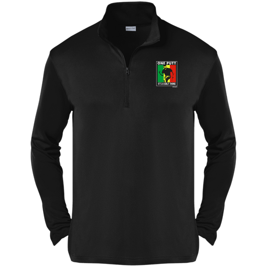 OPG Custom Design #22. One Putt / One Love Parody with Fan Art. Male Edition. 100% Polyester 1/4-Zip Pullover