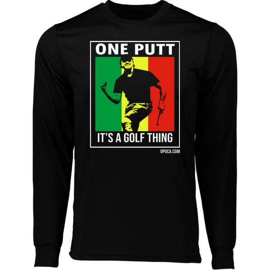 OPG Custom Design #22. One Putt / One Love Parody with Fan Art. Male Edition. 100% Polyester Moisture-Wicking Tee