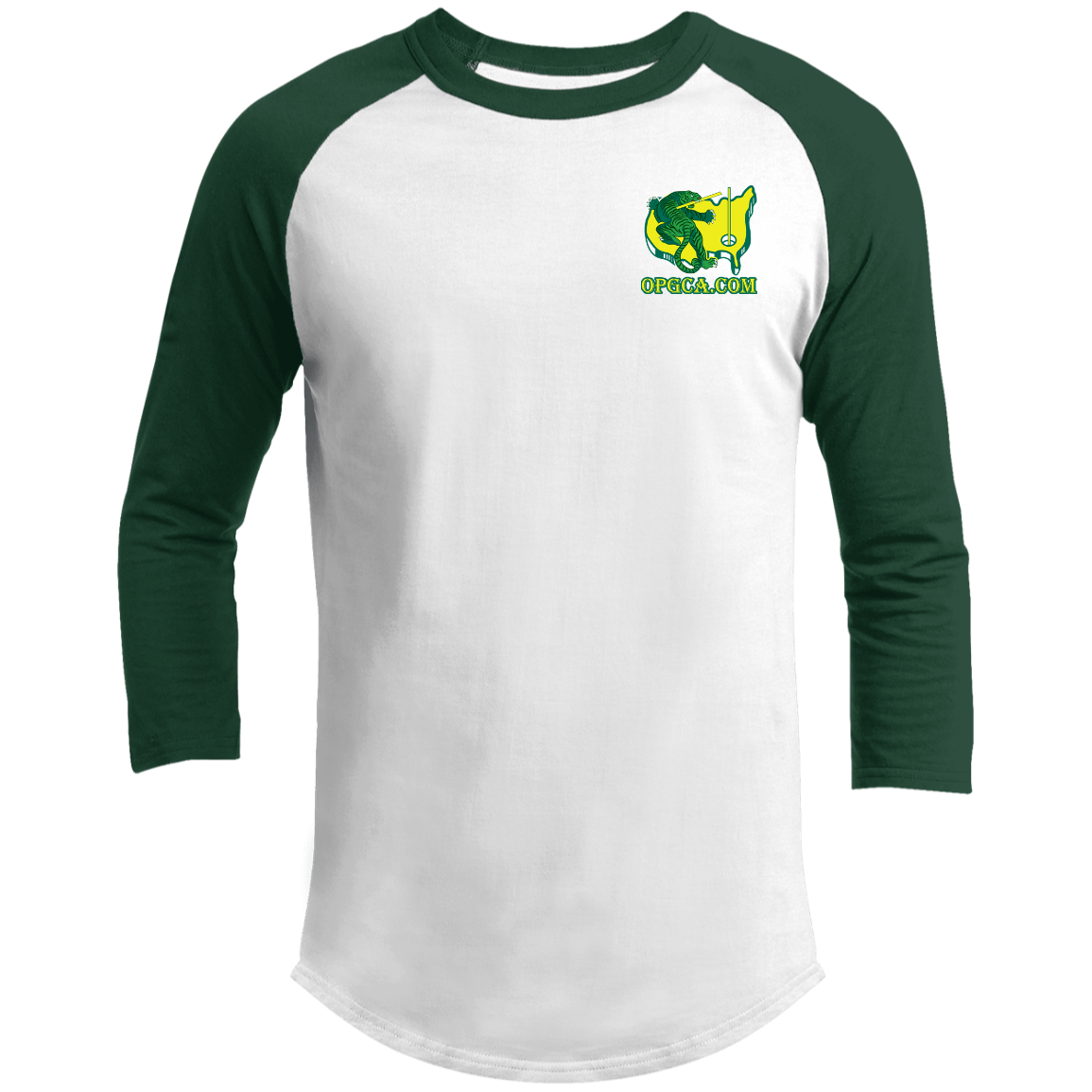 OPG Custom Design #26. Tiger Woods Fan Art. 2019 Master's Champion. 3/4 Raglan Sleeve Shirt 100% Ringspun Combed Cotton