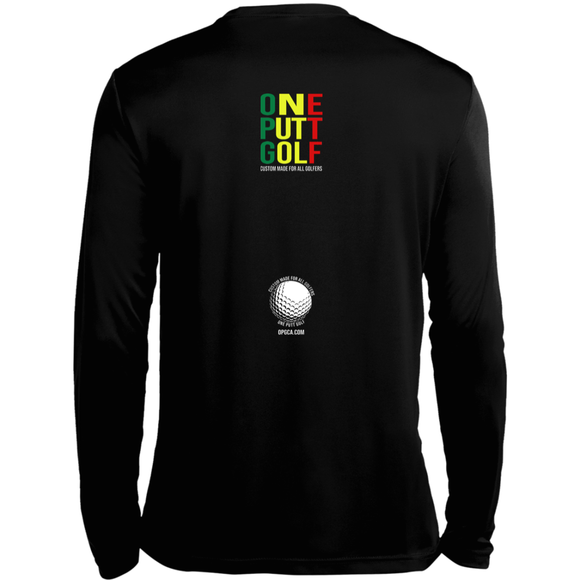 OPG Custom Design #22. One Putt / One Love Parody with Fan Art. Male Edition. 100% Polyester Moisture-Wicking Tee