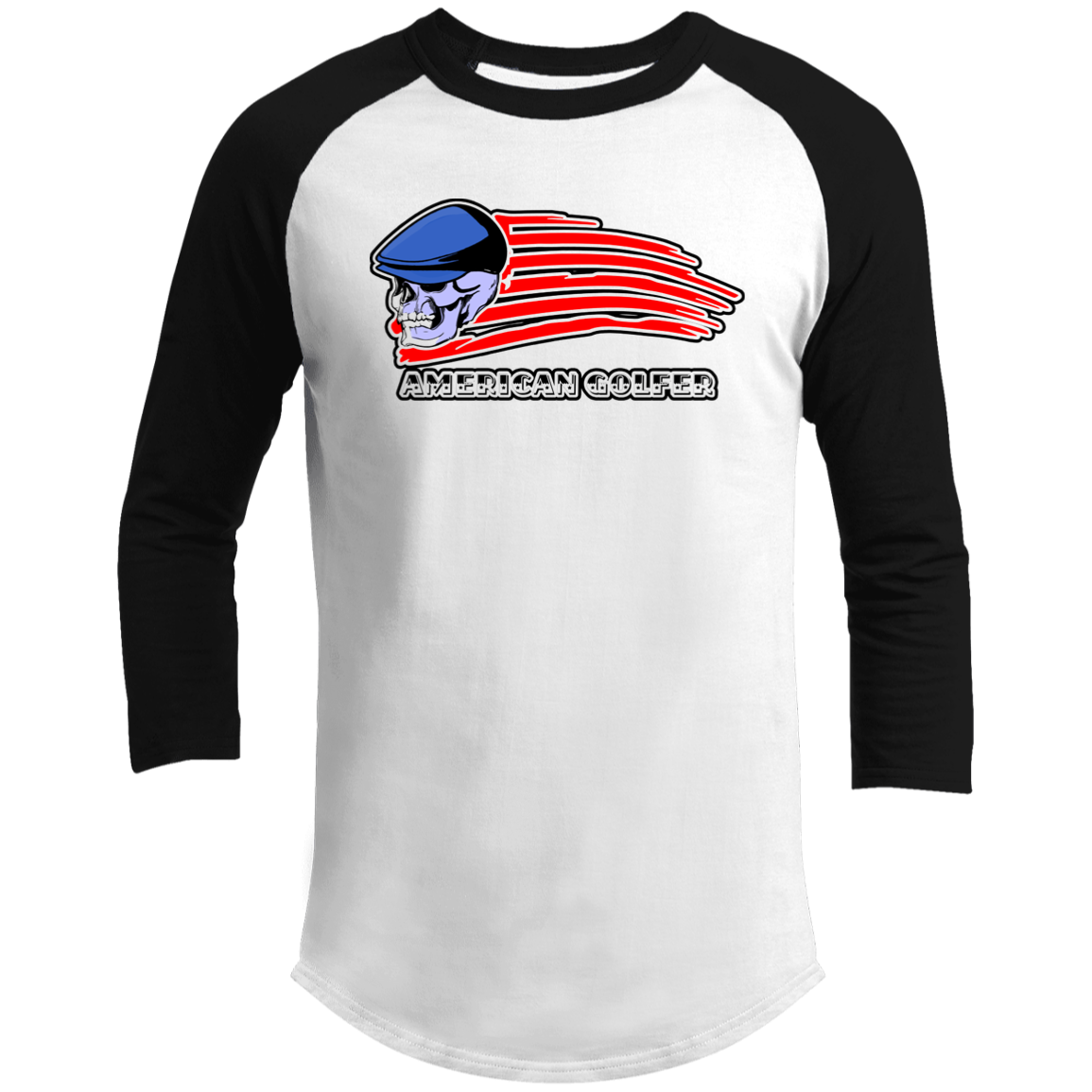 OPG Custom Design #12. Golf America. Male Edition. 3/4 Raglan Sleeve Shirt 100% Ringspun Combed Cotton