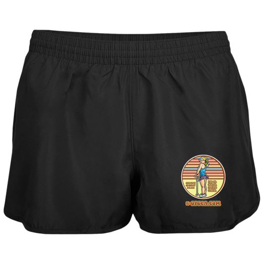 OPG Custom Design #28. Drive it. Chip it. One Putt golf it. Ladies' Wayfarer Running Shorts